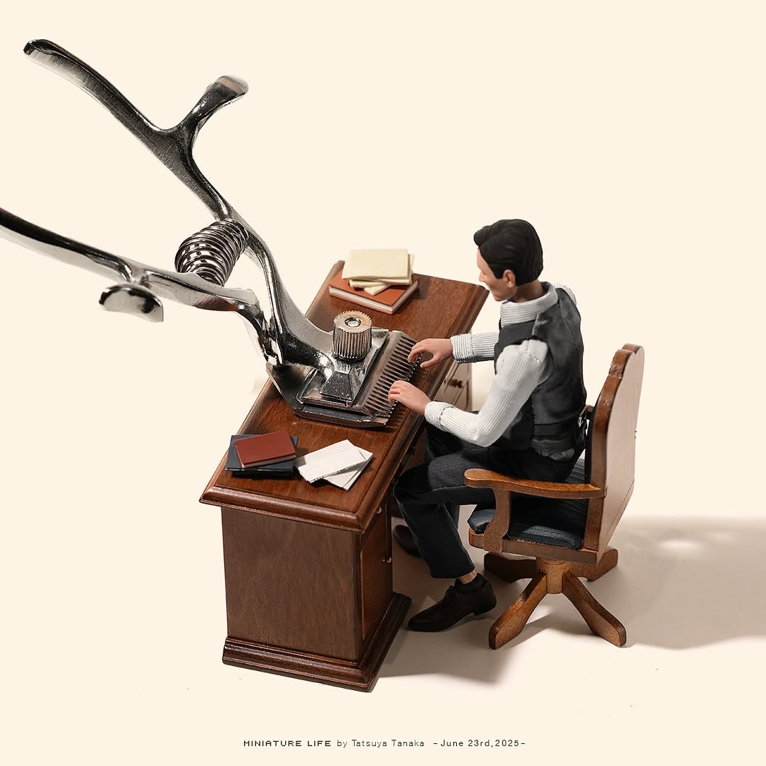 田中達也の新作ミニチュア作品を公開「何でも出来る（切る）彼！さすがだわ」