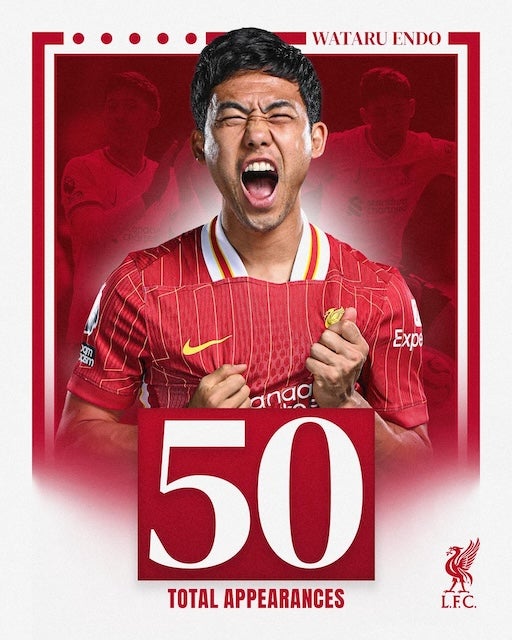 遠藤航がリヴァプールで50試合出場を達成！