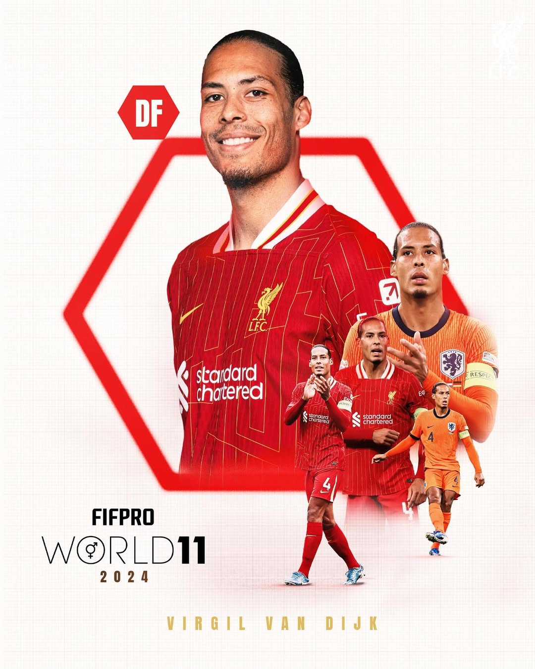 ファンダイク、自身４度目のFIFPRO男子ベストイレブンに選出