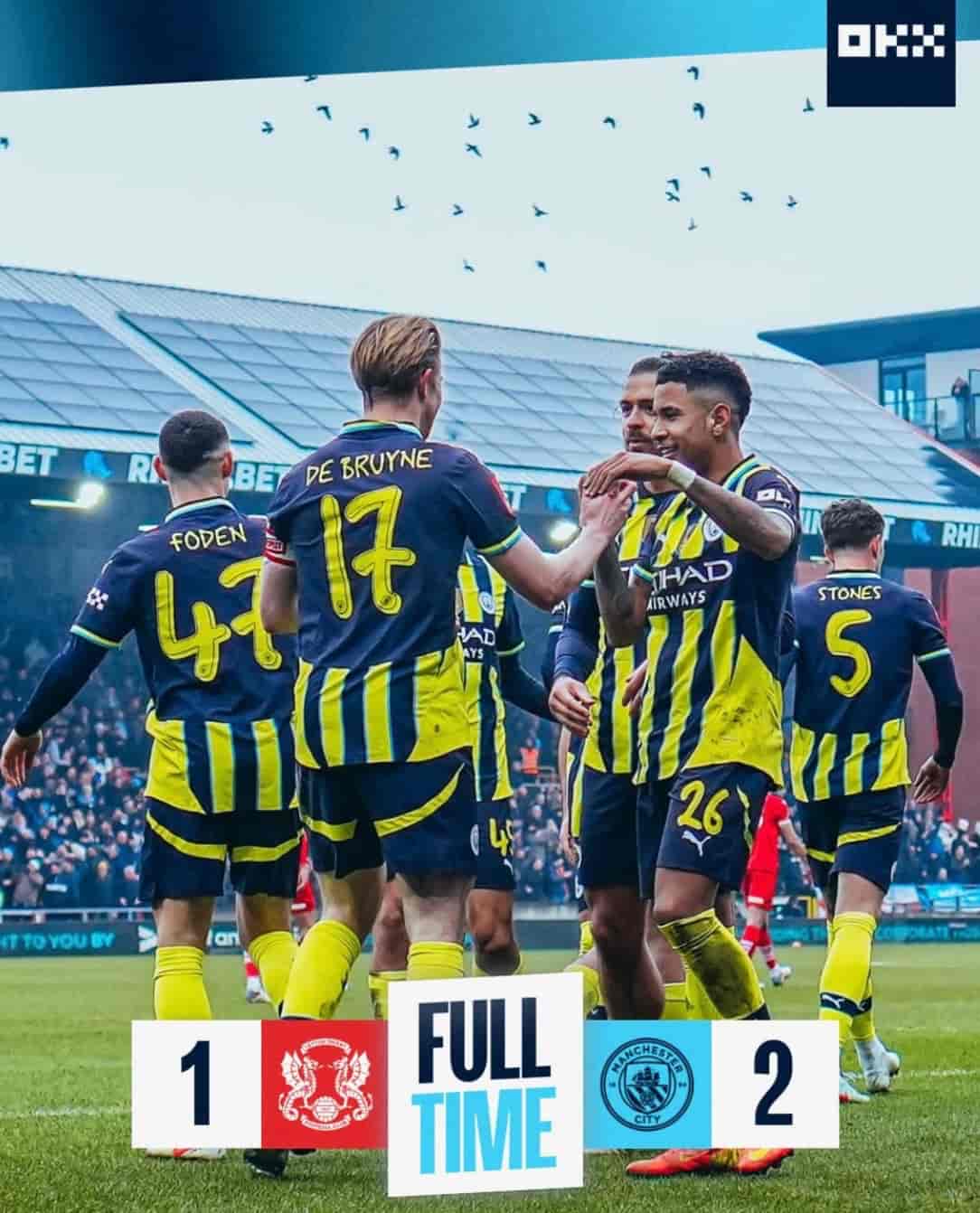 マンチェスター・シティ、FAカップ4回戦でレイトン・オリエントに逆転勝利