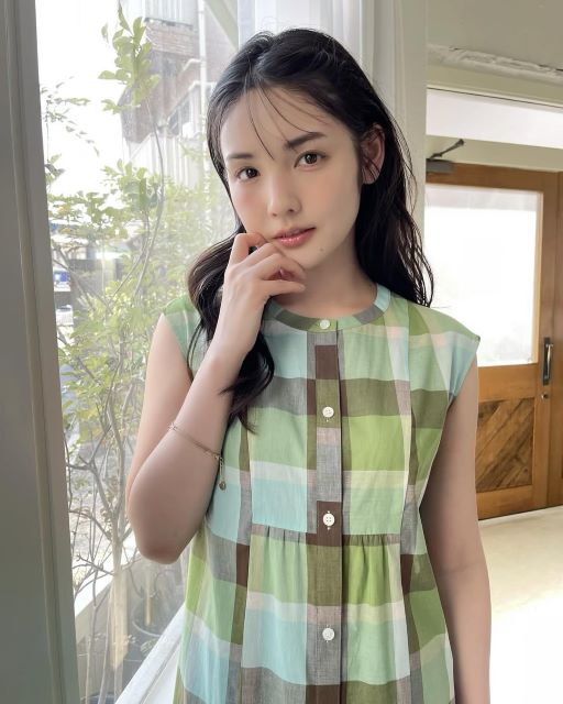 道重さゆみ、春の陽差しに映えるチェックワンピで魅せる透明感