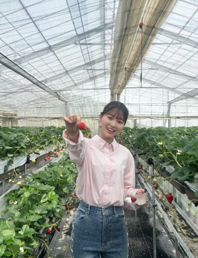 女子大生タレント・今井陽菜がいちご狩りを満喫「めちゃくちゃ暑かったです」