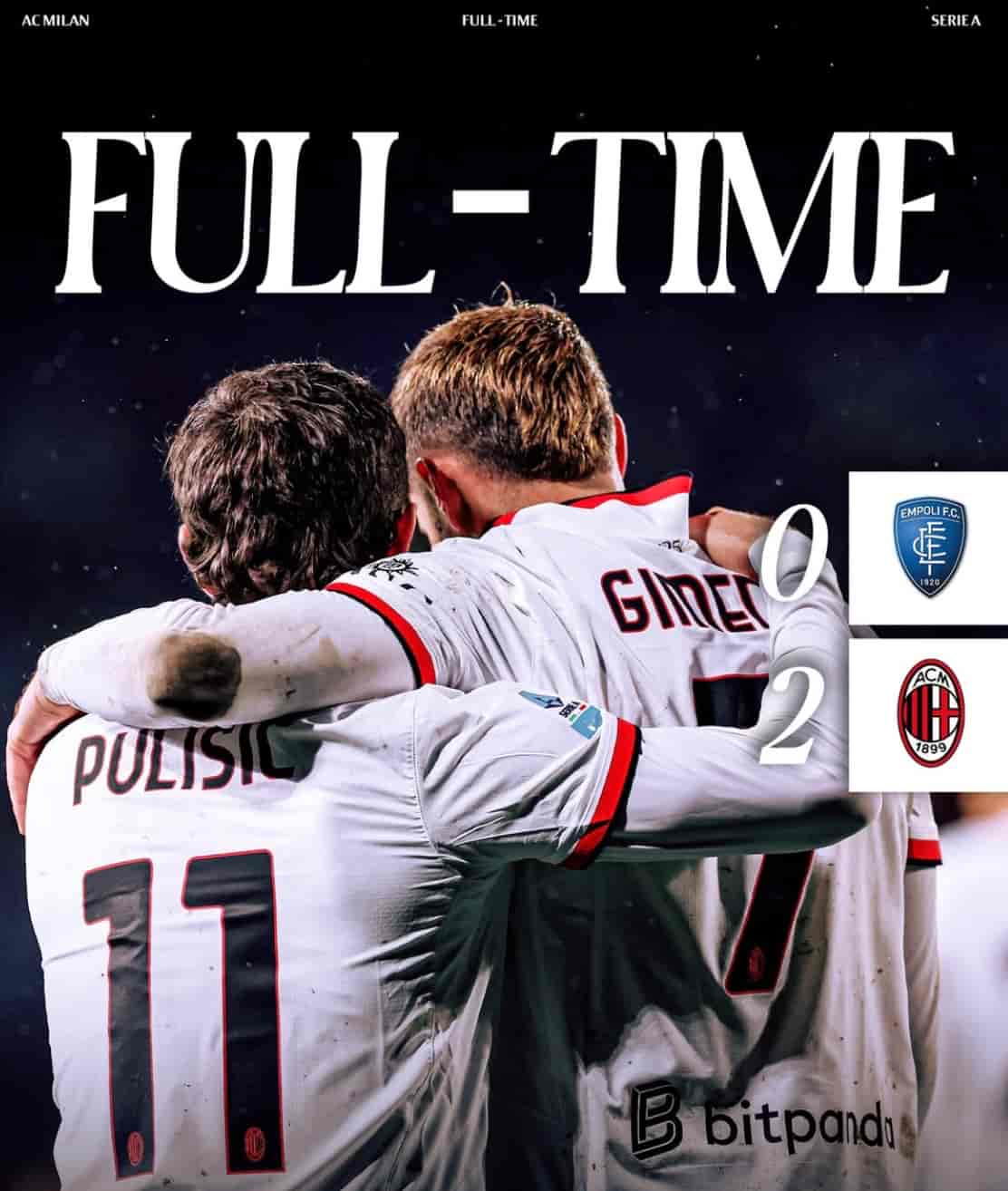 ミラン、エンポリ戦で大勝利を報告！