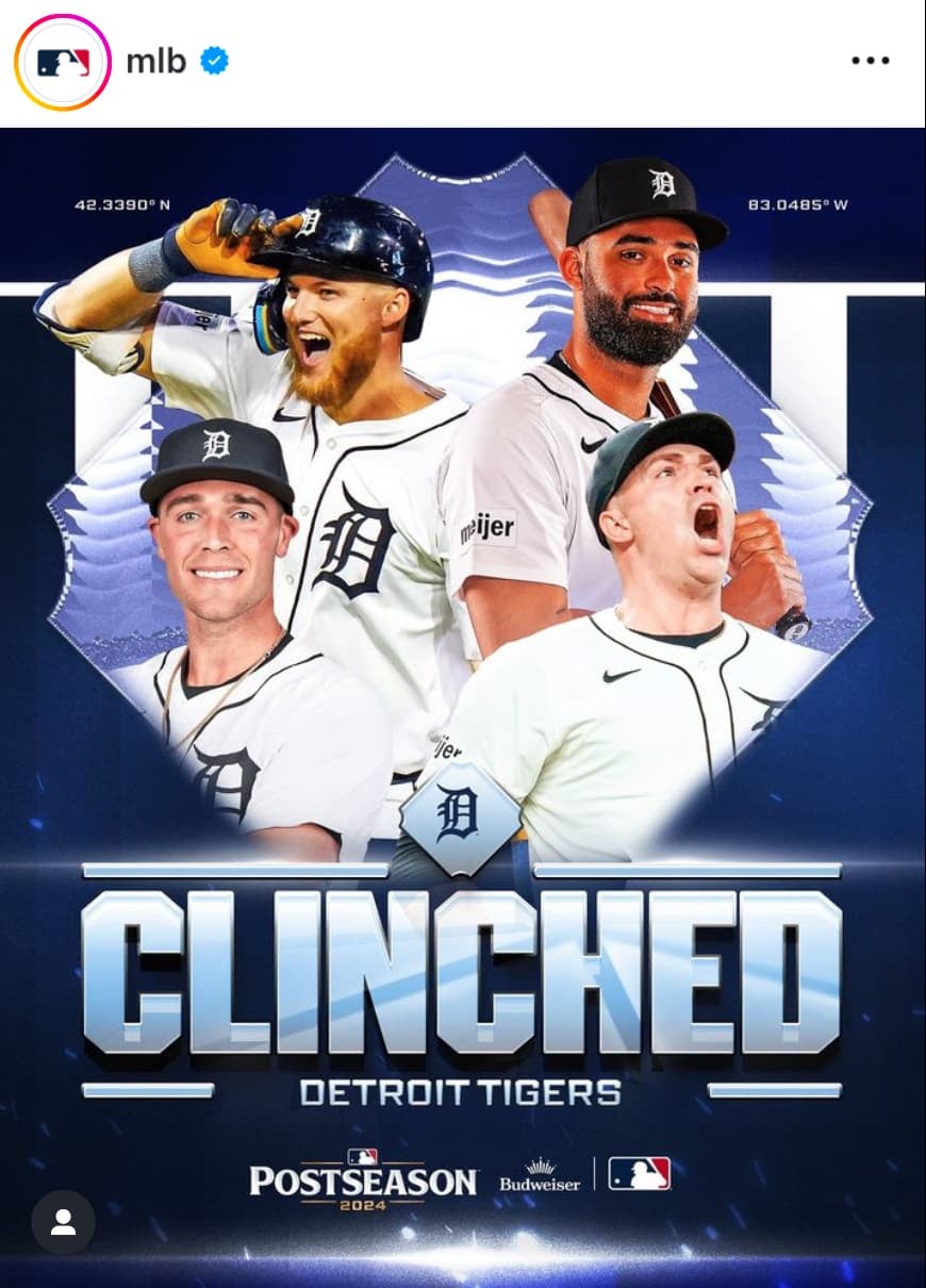 MLB公式「THOSE GRITTY TIGS 😤」前田健太所属、デトロイトタイガースPS進出