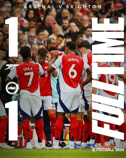 アーセナル ホームでブライトンと引き分ける