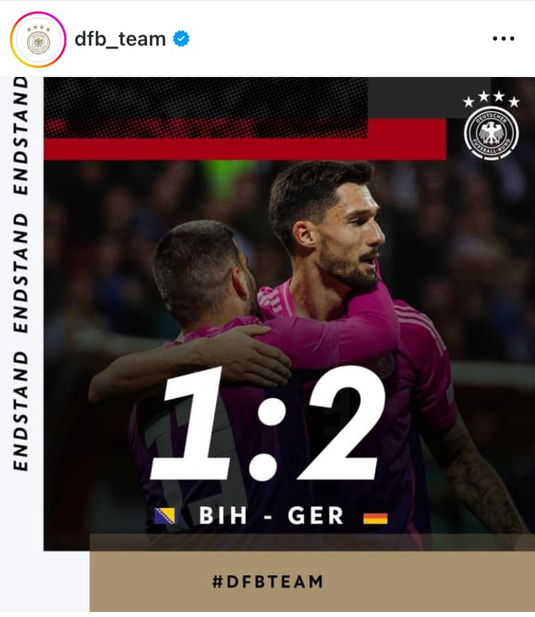 ドイツ、ボスニア・ヘルツェゴビナに2-1で勝利し、ネーションズリーグでグループA3首位浮上