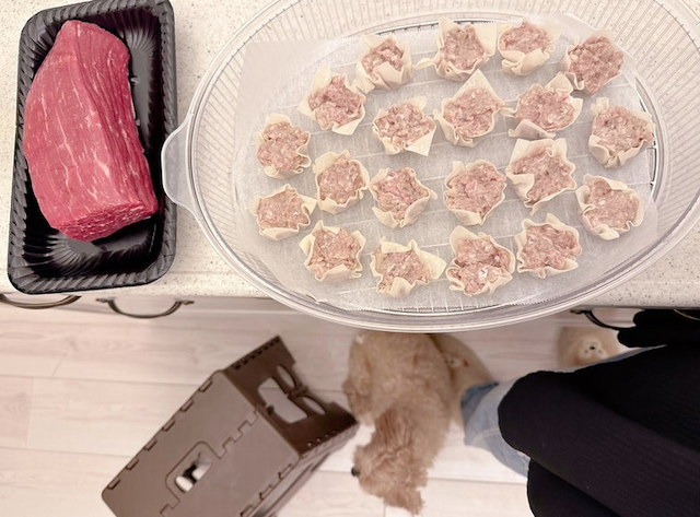 辻希美、夕飯は大量のシウマイ🌟愛犬の珍行動に「肉の匂いがするのか⁉️」