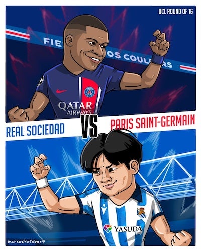 CL8強を賭けてPSG戦へ！レアル・ソシエダが久保建英のイラストを公開