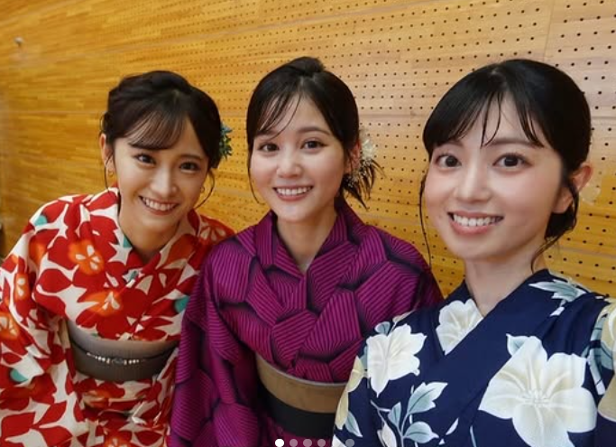 浴衣で笑顔満開　中原みなみアナ＆アナウンス部メンバーが隅田川花火大会報告