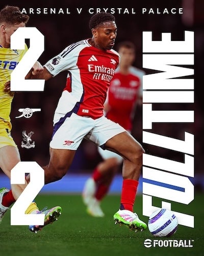 アーセナルvsパレスは撃ち合いの末引き分け！両者痛み分けに