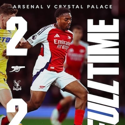 アーセナルvsパレスは撃ち合いの末引き分け！両者痛み分けに