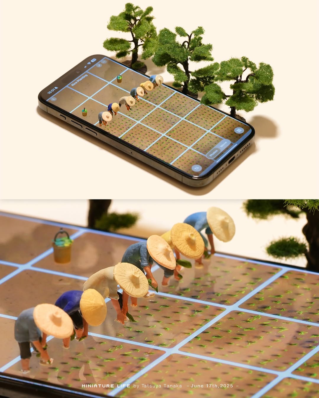 「フォンとうに今年こそ豊作を！」田中達也、田植えがテーマの新作ミニチュアを公開