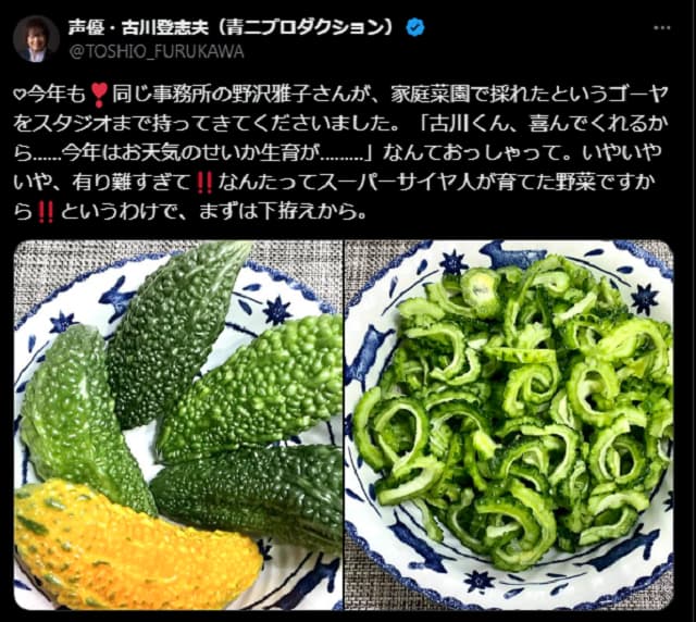 「スーパーサイヤ人が育てた野菜！？」ピッコロ役の声優 古川登志夫が”あの人”にゴーヤをもらう