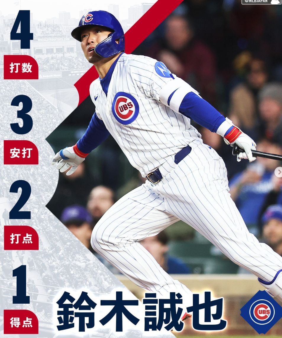 鈴木誠也が今季2度目の猛打賞！好調をキープ