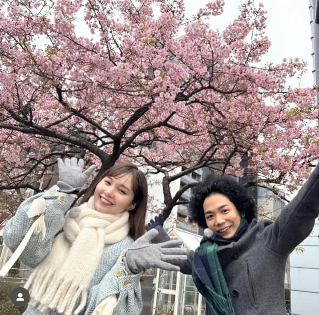 くぼてんき、日テレ前の河津桜を報告「七分咲き、ほぼ満開！」