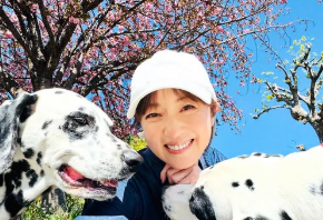 高岡早紀が愛犬2匹とお花見散歩へ　満開の八重桜と春の笑顔が話題に！