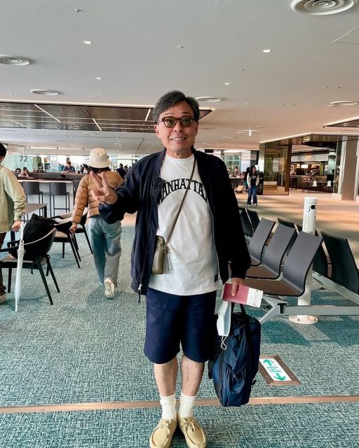 光石研、出国から到着まで旅を満喫。ラフなスタイルでグッドトリップを満喫中