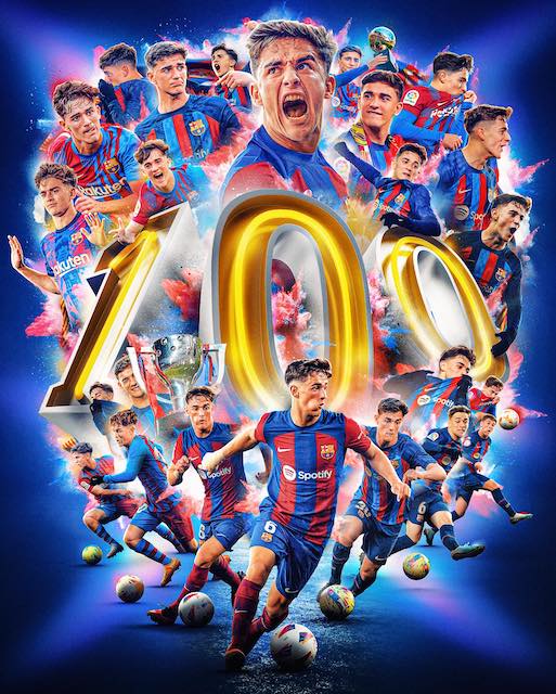 バルセロナが下部組織出身の若きスターの公式戦100試合出場を祝福🎉