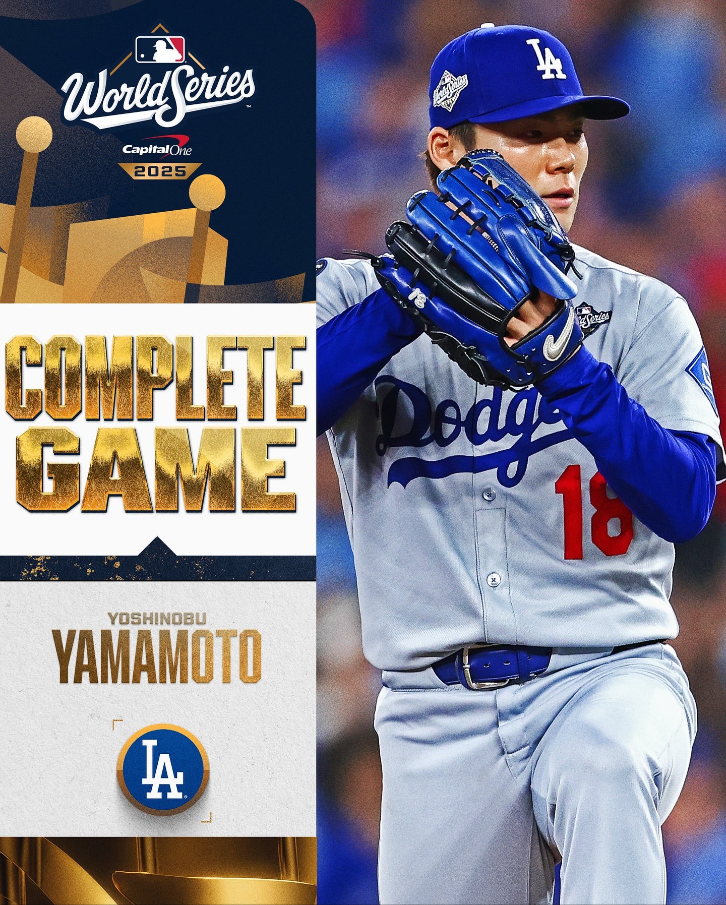 山本由伸、ワールドシリーズで“完投”の偉業達成　マディソン・バムガーナー以来の快挙にMLB公式も驚嘆！