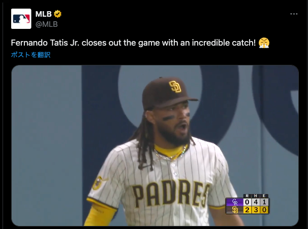 「勝率.800」パドレスが3連勝で地区首位をキープ！タティスJrが攻守に躍動