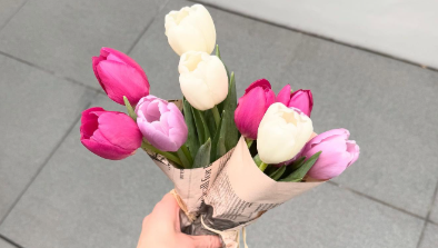 「今日は、春ですね」良原安美、チューリップの花束ショットに癒されるファン続出