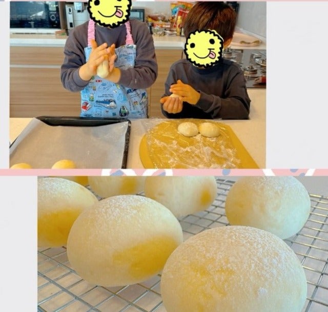 小倉優子が次男と三男と一緒にふわふわのパンを作る！