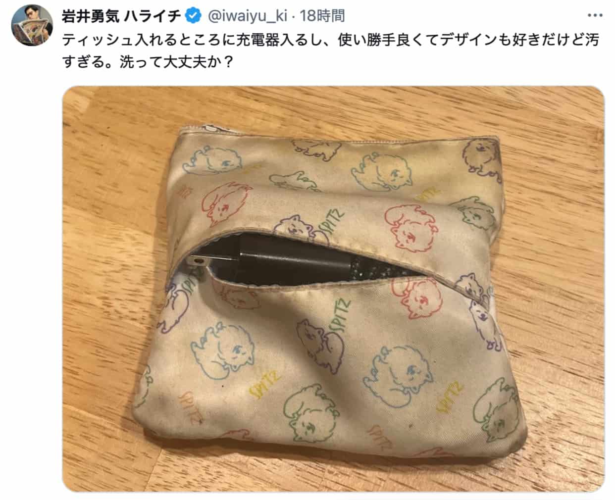 ハライチ岩井、愛用の犬柄ポーチを公式Xで紹介！使い勝手良さに感激も「汚すぎる」と悩みを投稿