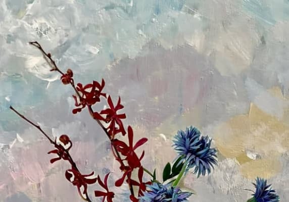 鈴木絢音が背景と生け花のコラージュでセンス抜群の絵を披露！