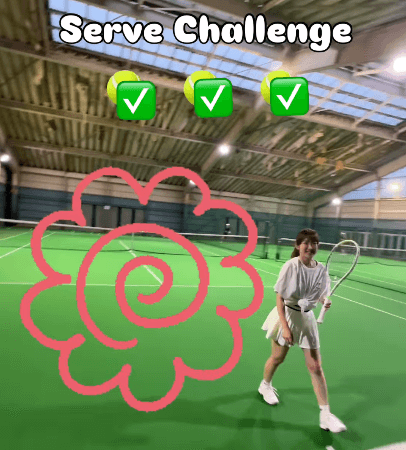 「ナイスサーブやぁ」テニス美女子のサーブチャレンジ！華麗なる3本連続ムービーにファン白熱「めっちゃコート綺麗だね」