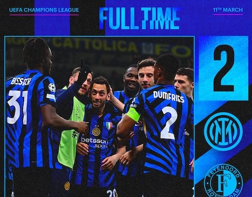 インテルがCLベスト8進出！2戦合計4-1でフェイエノールトを下す