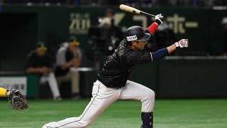 侍が同点に追いつく　12打者凡退後に坂本が二塁打、前日4打点の松田が犠飛