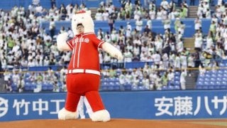 交流戦史上初の着ぐるみ始球式！ひょっこりはんがノーバン投球