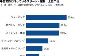 日常的なスポーツとしてウォーキング、筋力トレーニング、ストレッチが人気…スポーツ・運動に関する調査