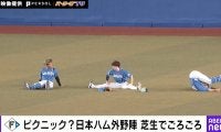 ん？ピクニックしてる？日本ハム・外野陣の“芝生でゴロゴロ”シーンが話題「ほのぼのしすぎw」「新庄、稲葉、森本を越えてる」