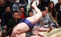 「めっちゃ映ってる」赤い“闘魂マフラー”＆スーツのお笑いタレントの相撲観戦に気になる人続出
