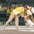【阪神】「ウル虎の夏」に阪神園芸も黄色い服で整備　雨天で50分間の一時中断も再開