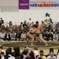 白熱のぶつかり合い　「万博場所」で４千人喝采　大相撲の地方巡業