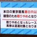 東京競馬８Ｒ以降の返還額は１９億９６５３万４７００円　積雪の影響で中止