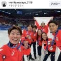 銀メダル獲得のフィギュア団体「うたまさ」森田真沙也が喜びの声！「幸せの限りです」集合ショットも